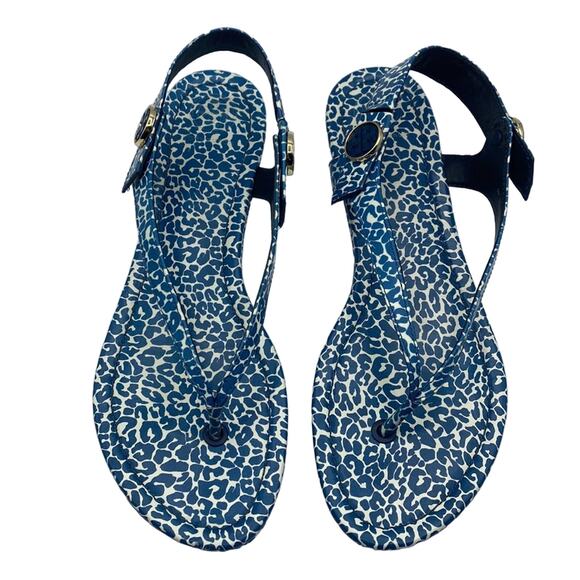 Tory Burch MINNIE TRAVEL THONG SANDAL IN TORY NAVY CLOUDED LEOPARD 9 - Picture 2 of 11